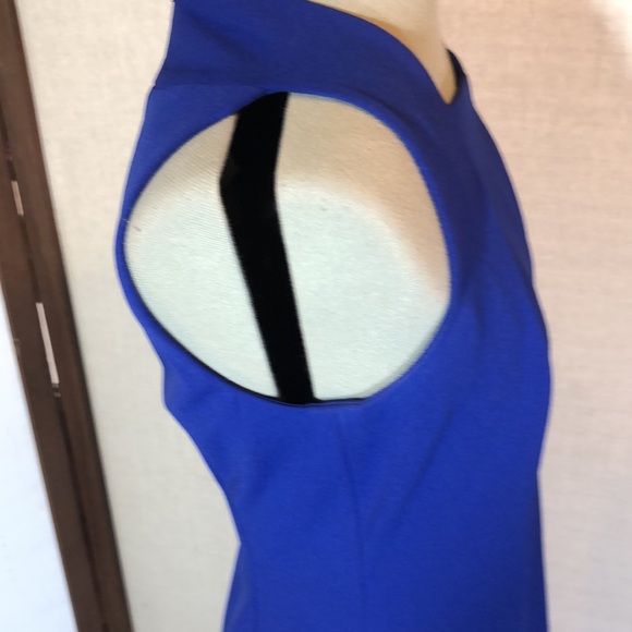 Calvin Klein royal blue dress sz 8 / fitted sheath /gold tone exposed zipper - Picture 9 of 16